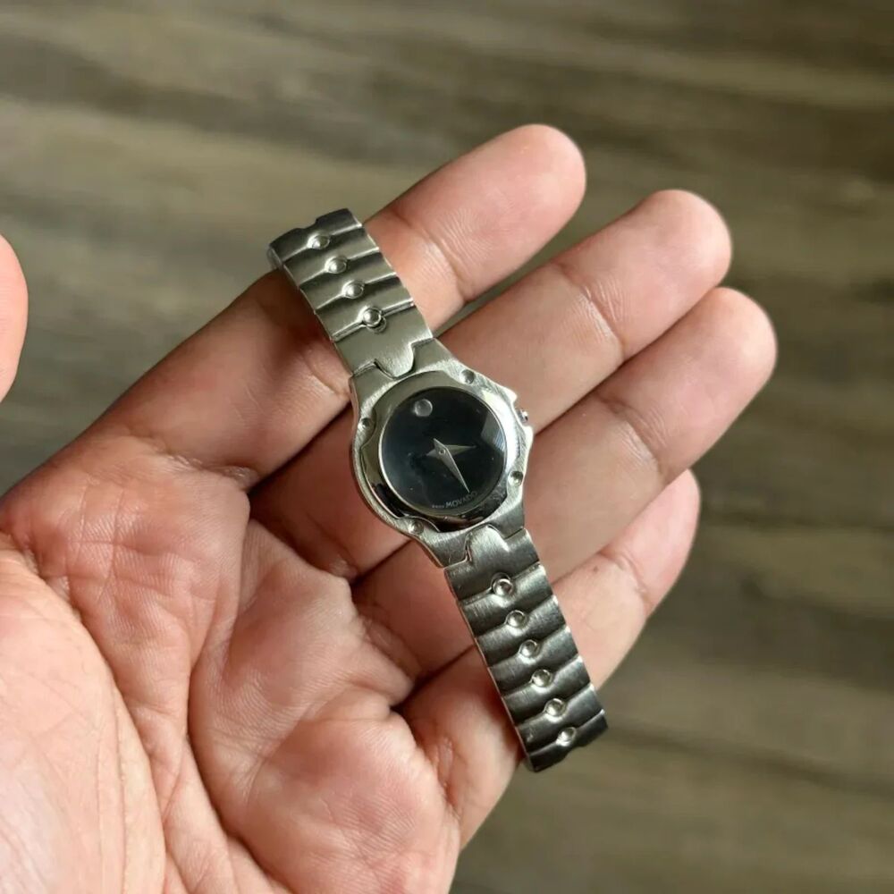 Vintage Ladies MOVADO Stainless Steel Grey Dial Bracelet Watch T4A4028K